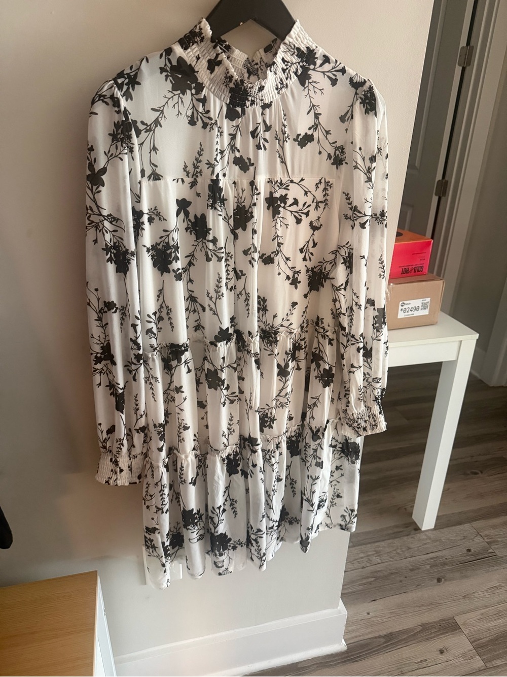 Black & White Floral Long Sleeve Dress